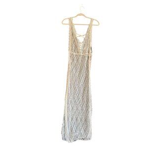 Frederick's of Hollywood V Neck Lace Maxi lingerie nightgown Women's Large White